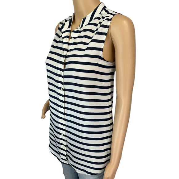 2/$15 J. Crew Draped Striped Tank Top Navy Blue White Button Front Size 00 - Picture 4 of 11